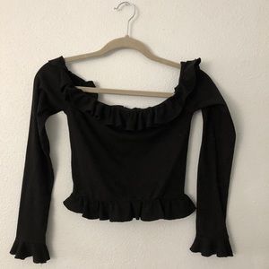 Off the shoulder black ruffle top